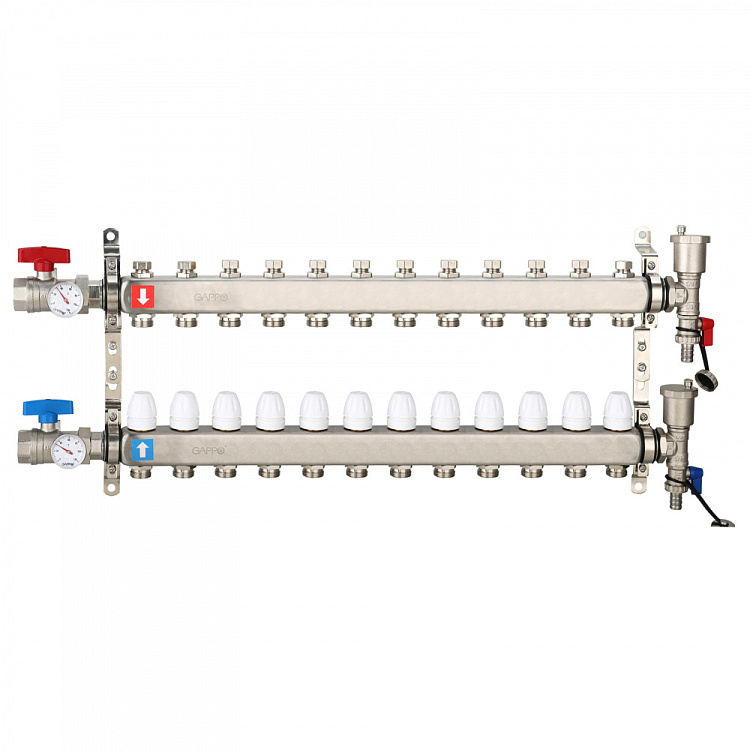 Коллектор регулируемый с запорными клапанами Gappo G426.12 12-вых.x1"x3/4" - gappo-rus.ru