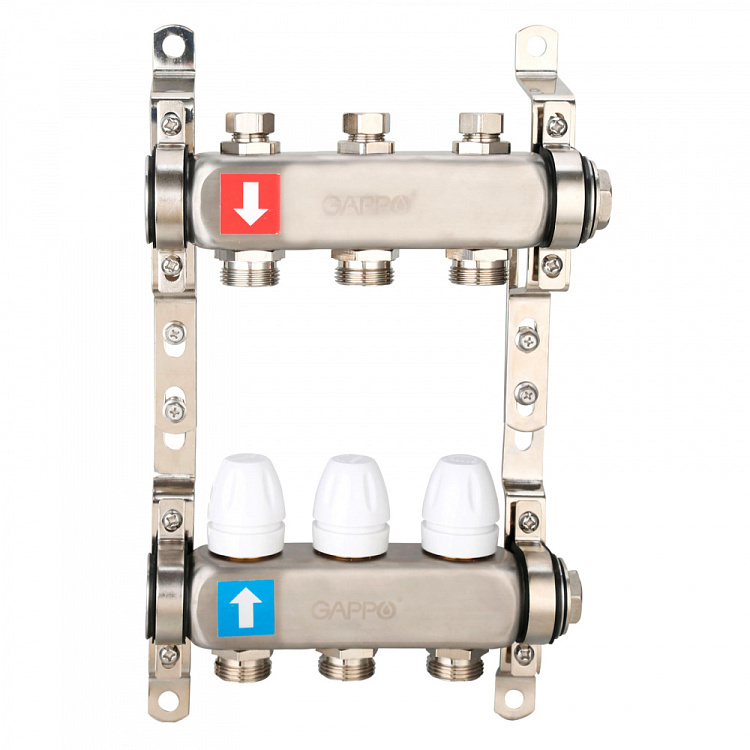 Коллектор регулируемый с запорными клапанами Gappo G428.3 3-вых.x1"x3/4" - gappo-rus.ru