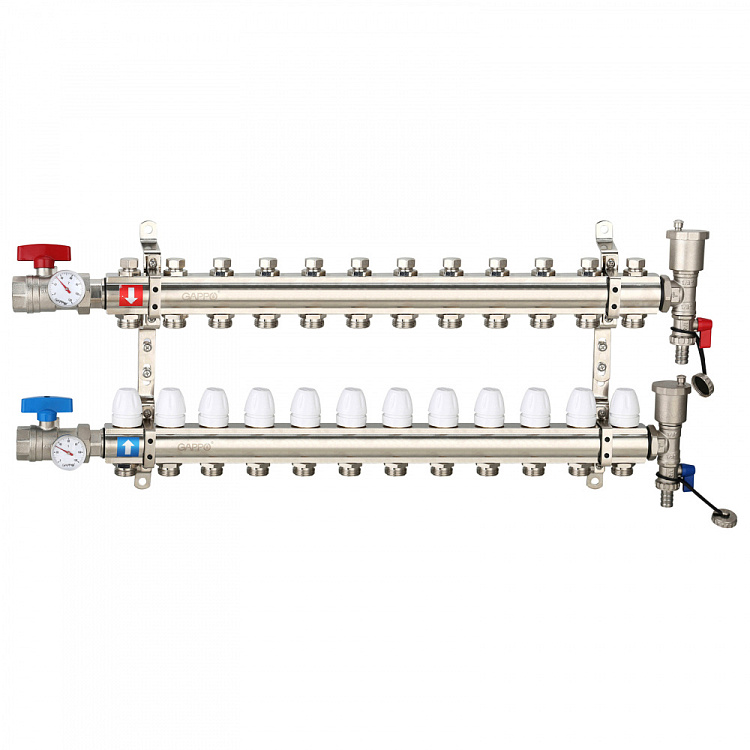 Коллектор регулируемый с запорными клапанами Gappo G425.12 12-вых.x1"x3/4" - gappo-rus.ru