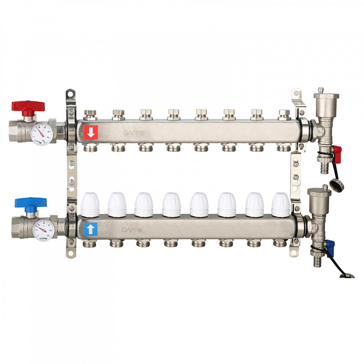 Коллектор регулируемый с запорными клапанами Gappo G426.8 8-вых.x1"x3/4" - gappo-rus.ru