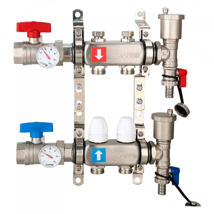 Коллектор регулируемый с запорными клапанами Gappo G426.2 2-вых.x1"x3/4" - gappo-rus.ru