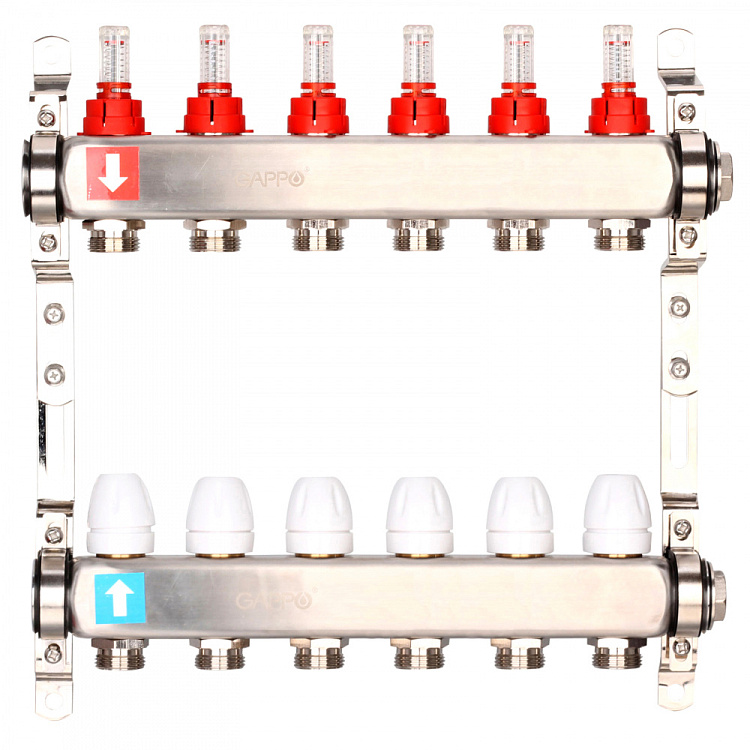 Коллектор регулируемый с расходомерами Gappo G424.6 6-вых. x1"x3/4" - gappo-rus.ru