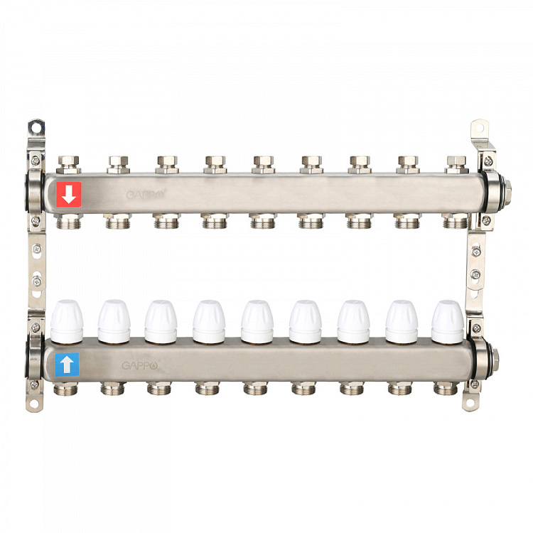 Коллектор регулируемый с запорными клапанами Gappo G428.9 9-вых.x1"x3/4" - gappo-rus.ru