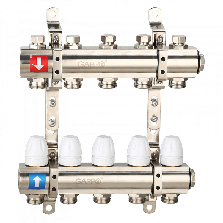 Коллектор регулируемый с запорными клапанами Gappo G427.5 5-вых.x1"x3/4" - gappo-rus.ru