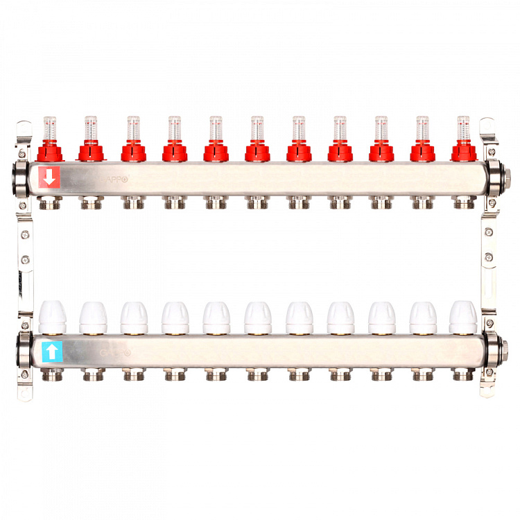 Коллектор регулируемый с расходомерами Gappo G424.11 11-вых. x1"x3/4" - gappo-rus.ru