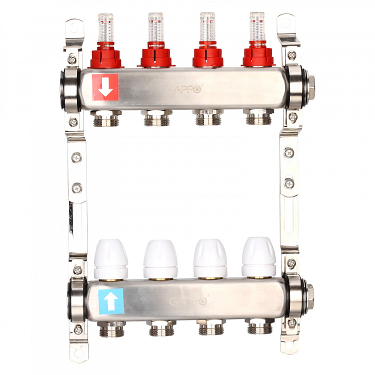 Коллектор регулируемый с расходомерами Gappo G424.4 4-вых. x1"x3/4" - gappo-rus.ru