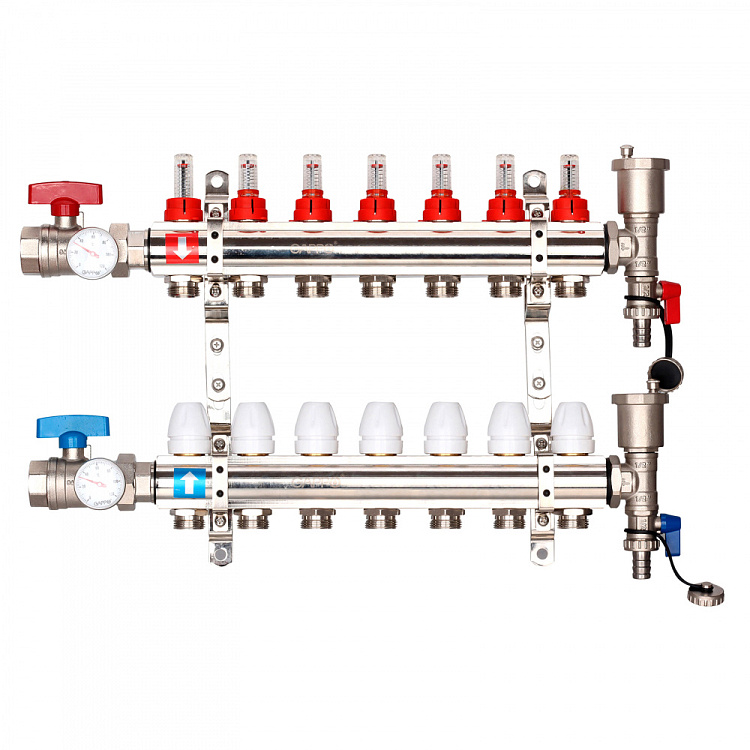 Коллектор регулируемый с расходомерами Gappo G421.7 7-вых. x1"x3/4" - gappo-rus.ru