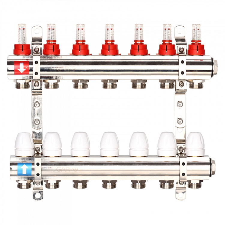 Коллектор регулируемый с расходомерами Gappo G423.7 7-вых. x1"x3/4" - gappo-rus.ru