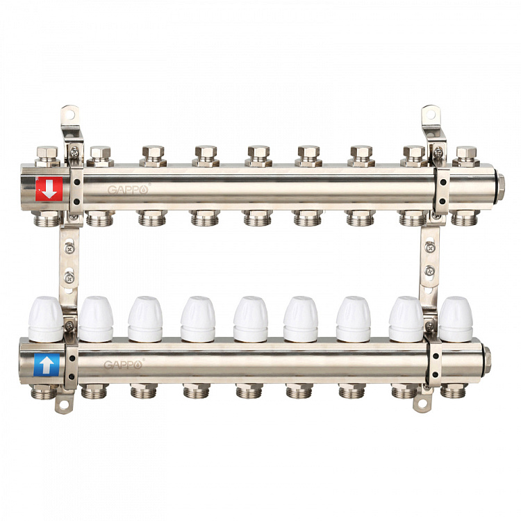 Коллектор регулируемый с запорными клапанами Gappo G427.9 9-вых.x1"x3/4" - gappo-rus.ru