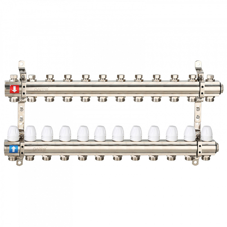 Коллектор регулируемый с запорными клапанами Gappo G427.12 12-вых.x1"x3/4" - gappo-rus.ru
