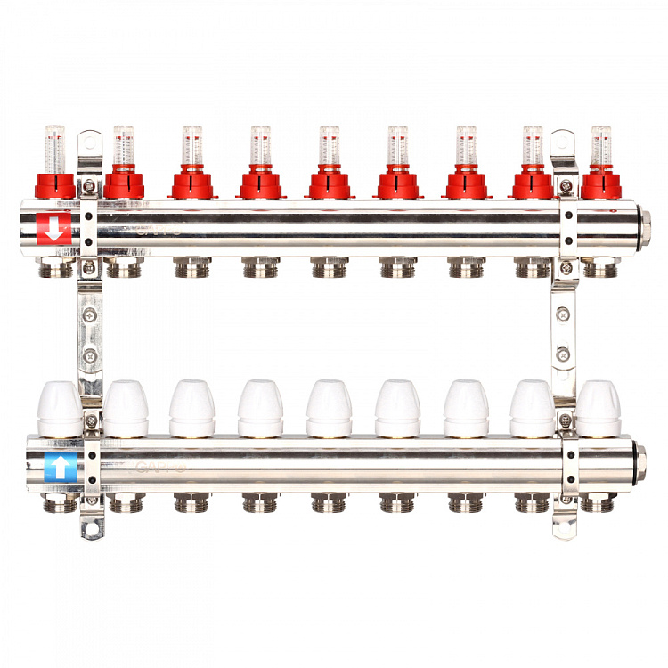 Коллектор регулируемый с расходомерами Gappo G423.9 9-вых. x1"x3/4" - gappo-rus.ru