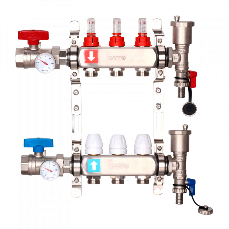 Коллектор регулируемый с расходомерами Gappo G422.3 3-вых. x1"x3/4" - gappo-rus.ru