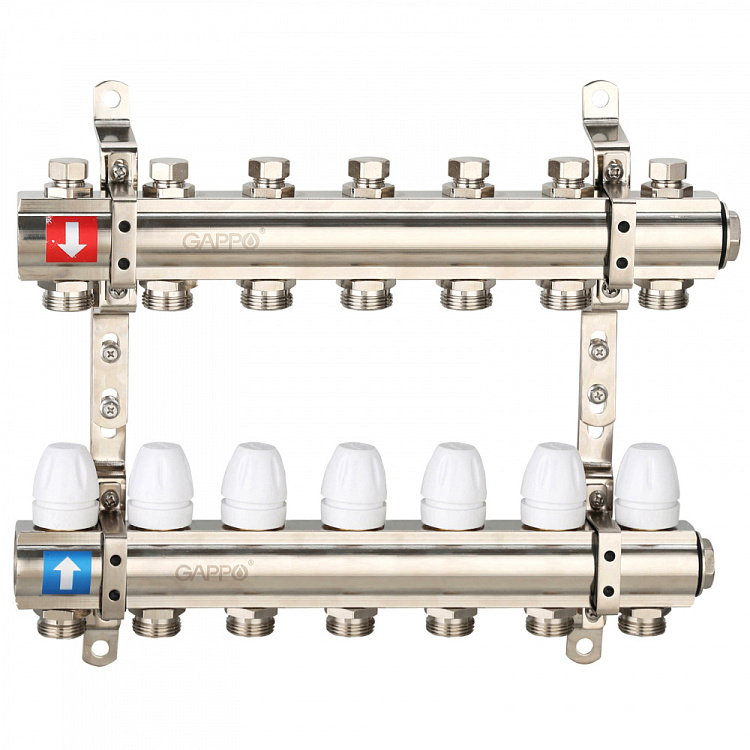 Коллектор регулируемый с запорными клапанами Gappo G427.7 7-вых.x1"x3/4" - gappo-rus.ru