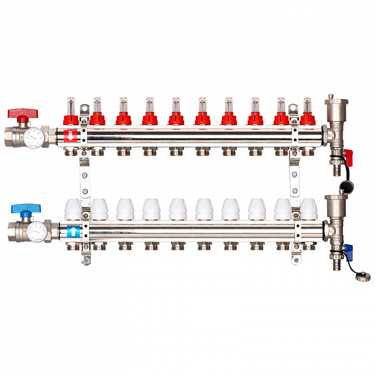 Коллектор регулируемый с расходомерами Gappo G421.10 10-вых. x1"x3/4" - gappo-rus.ru