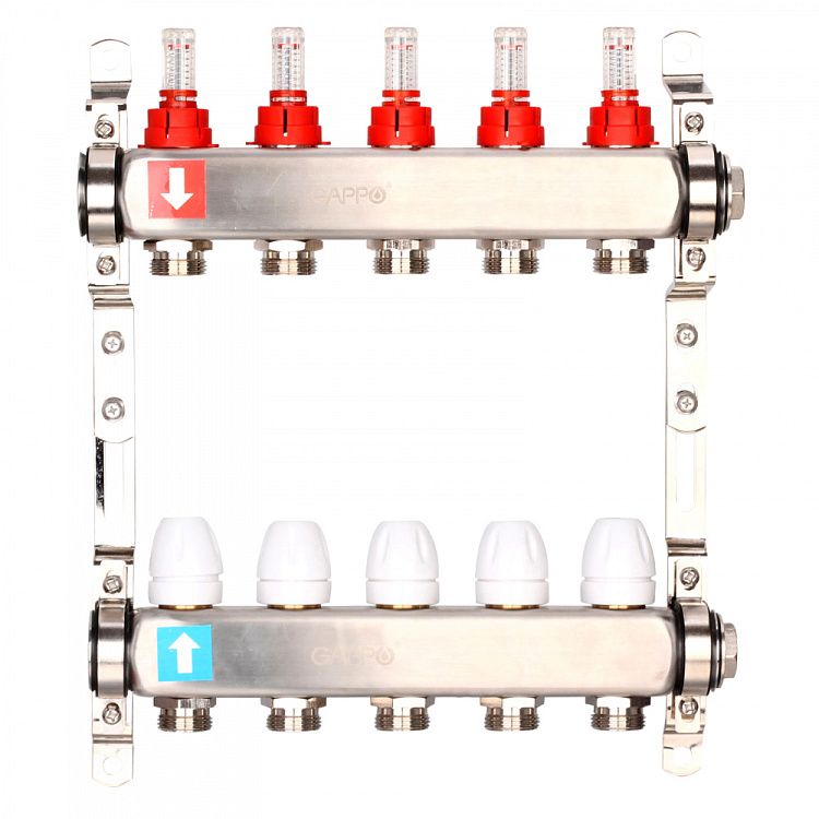 Коллектор регулируемый с расходомерами Gappo G424.5 5-вых. x1"x3/4" - gappo-rus.ru