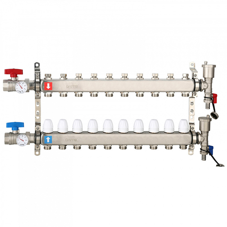 Коллектор регулируемый с запорными клапанами Gappo G426.10 10-вых.x1"x3/4" - gappo-rus.ru