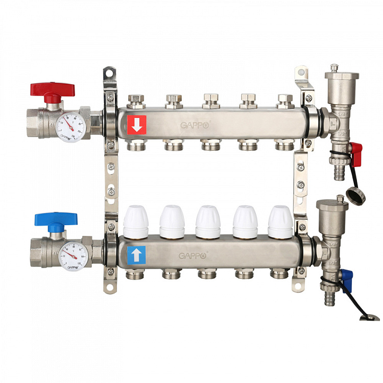 Коллектор регулируемый с запорными клапанами Gappo G426.5 5-вых.x1"x3/4" - gappo-rus.ru