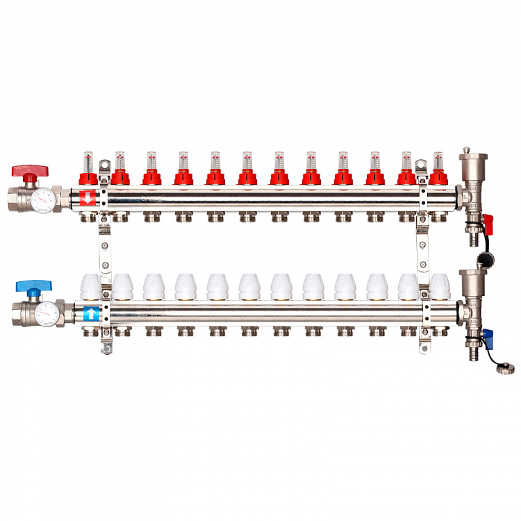 Коллектор регулируемый с расходомерами Gappo G421.12 12-вых. x1"x3/4" - gappo-rus.ru